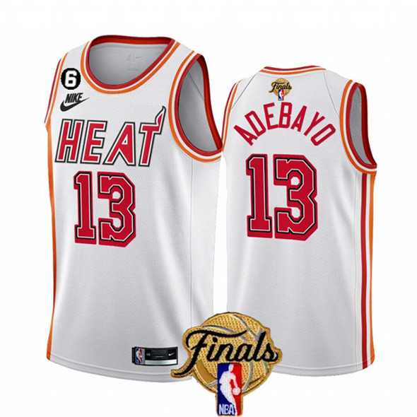 Mens Miami Heat #13 Bam Adebayo White 2023 Finals Classic Edition With NO.6 Patch Stitched Basketball Jersey